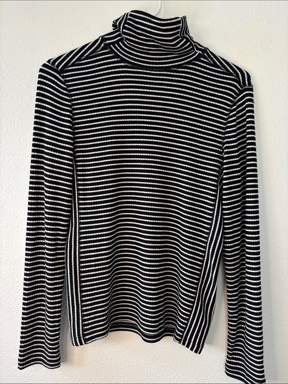 Madewell Black & White Striped Ribbed Turtleneck